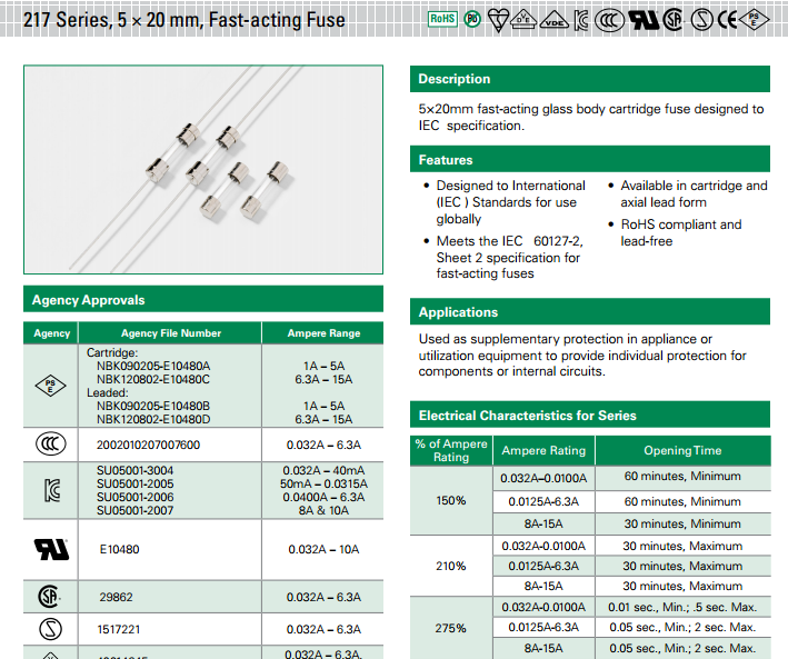 力特玻璃管保险丝